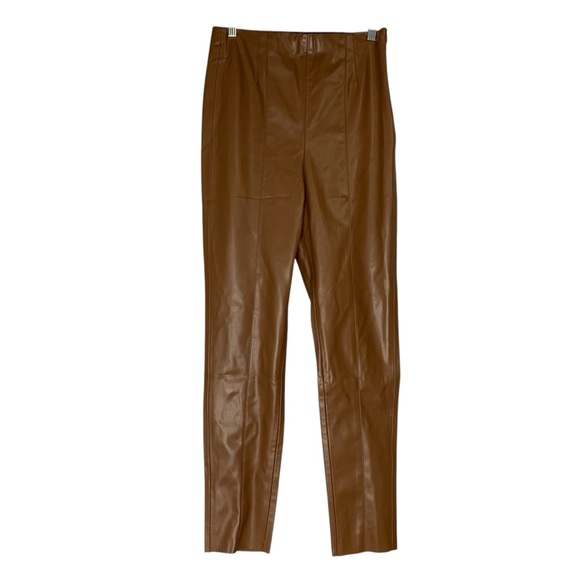 Zara NWOT soft supple vegan leather camel legging pants with side zipper. Size M - Picture 1 of 14
